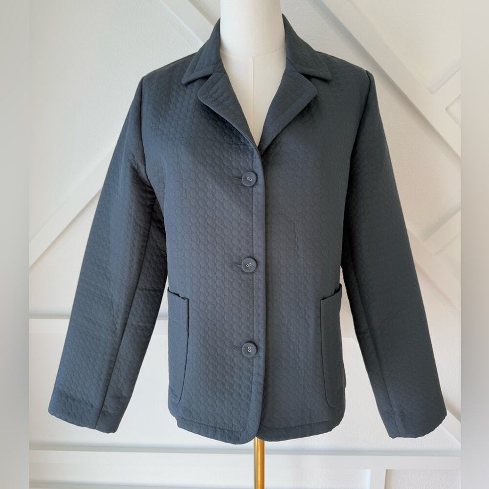 Isda & Co Grey Circle Quilted Collared Button Up Blazer Jacket Size Large